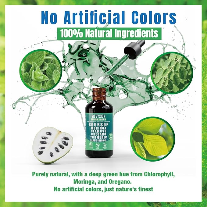Soursop Bitters Liquid Drops 10 in 1 with Sea Moss, Moringa, Turmeric, Black Seed Oil, Oregano, Ashwagandha