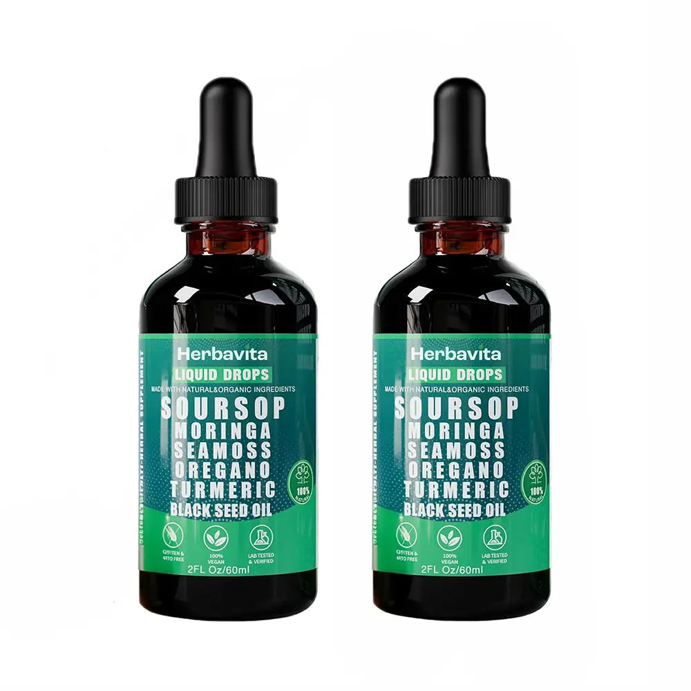 Soursop Bitters Liquid Drops 10 in 1 with Sea Moss, Moringa, Turmeric, Black Seed Oil, Oregano, Ashwagandha