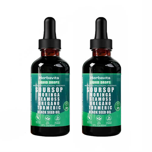 Soursop Bitters Liquid Drops 10 in 1 with Sea Moss, Moringa, Turmeric, Black Seed Oil, Oregano, Ashwagandha