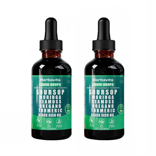 Soursop Bitters Liquid Drops 10 in 1 with Sea Moss, Moringa, Turmeric, Black Seed Oil, Oregano, Ashwagandha