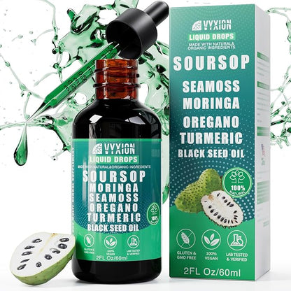Soursop Bitters Liquid Drops 10 in 1 with Sea Moss, Moringa, Turmeric, Black Seed Oil, Oregano, Ashwagandha