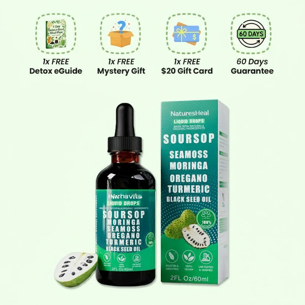 Soursop Bitters Liquid Drops 10 in 1 with Sea Moss, Moringa, Turmeric, Black Seed Oil, Oregano, Ashwagandha